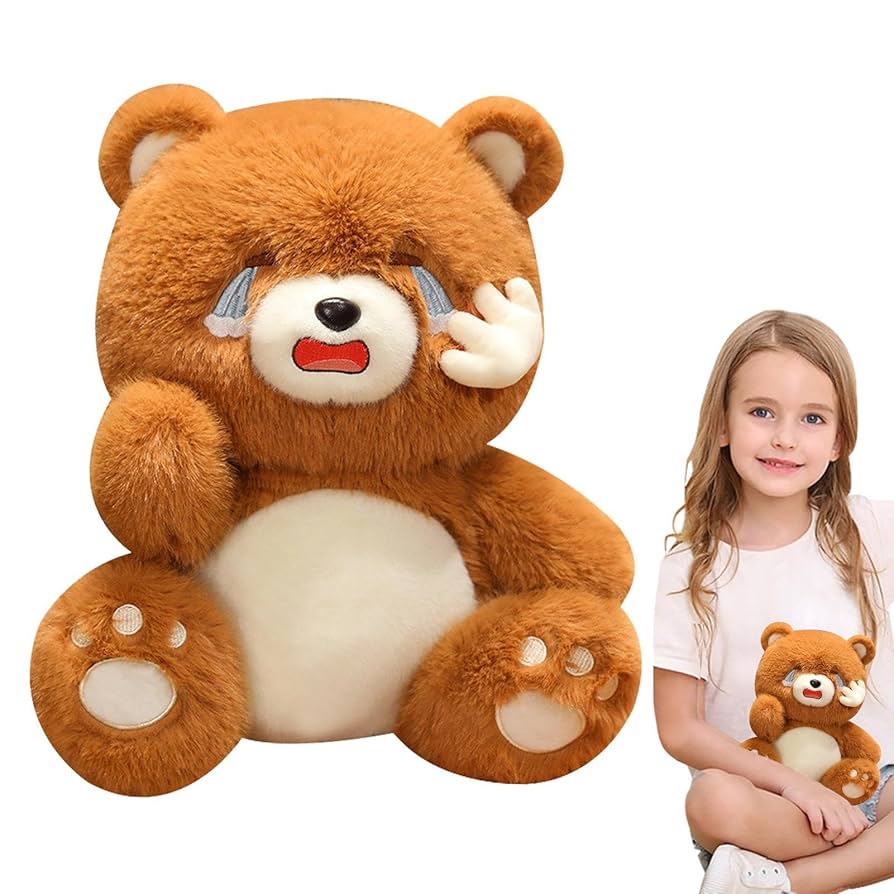 茶色いクマのぬいぐるみ 青い帽子付き Amazon.co.jp: Aoyitaf 泣いているクマのぬいぐるみ、かわいい